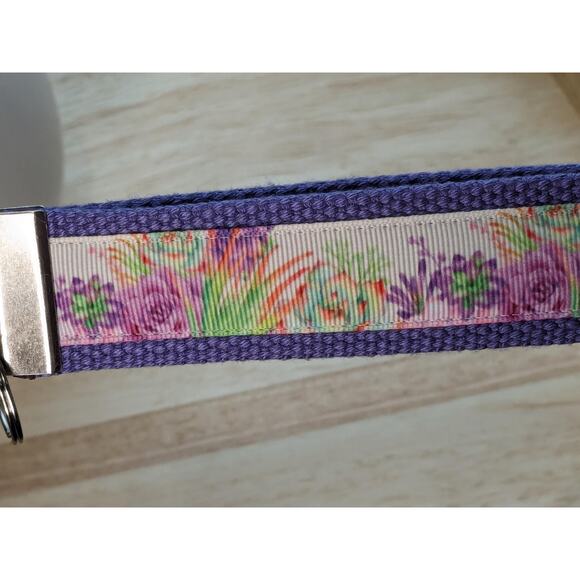 Floral Succulent Keychain Wristlet Handmade Boho Fabric Key FOB Plant Lover Leaf - Picture 5 of 6